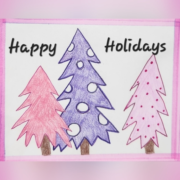 Original Art Work by Seller Pink purple Trees Business Thank You Card - Picture 3 of 4